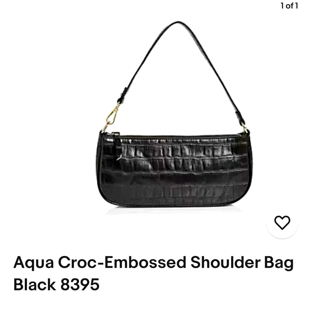 Bloomingdale’s AQUA leather croc shoulder purse.